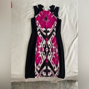 Cache Vibrant Pink and Black Midi Dress